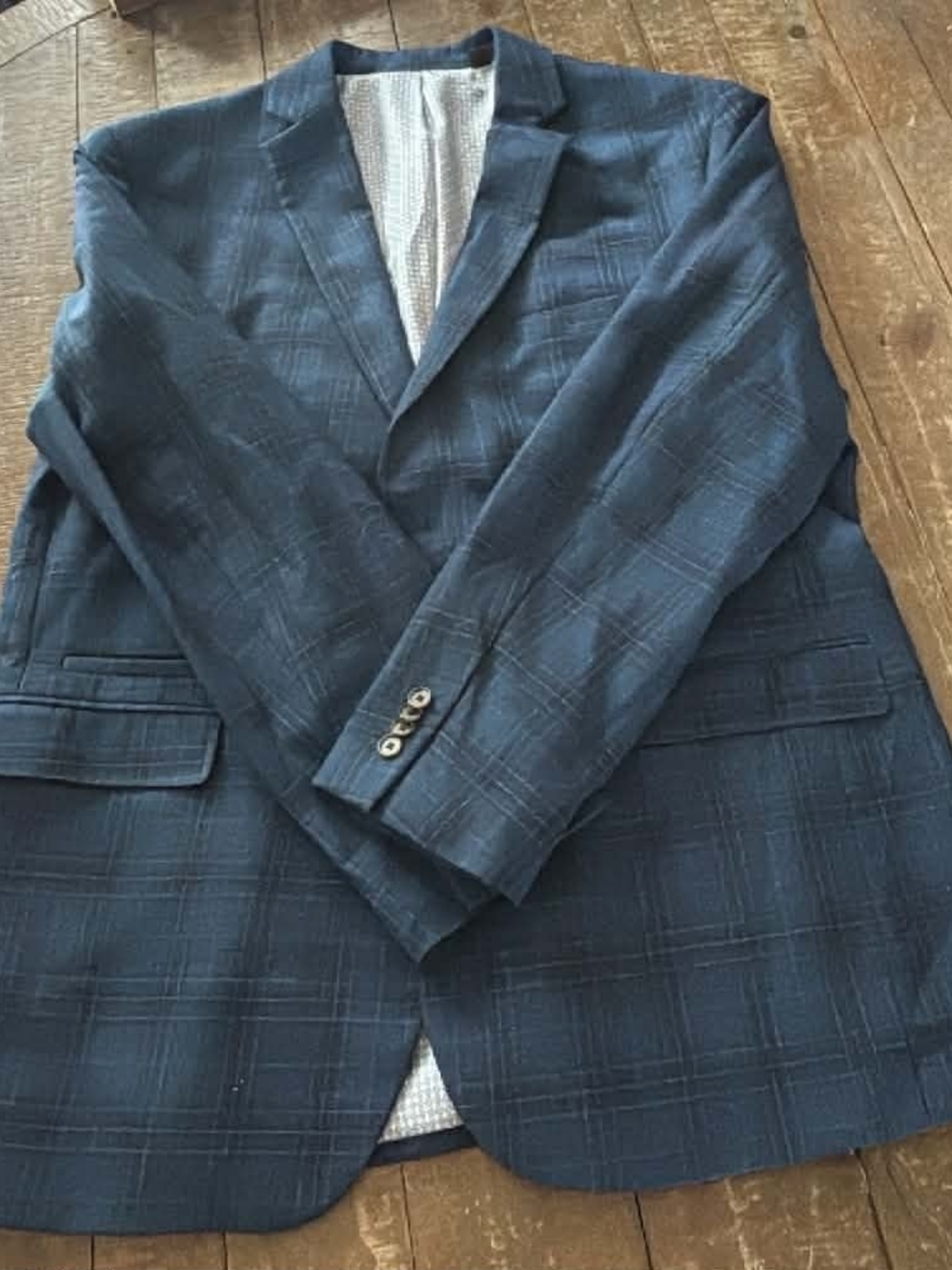 Johnston & Murphy Navy Blue Plaid Sport Coat Wool - Picture 7 of 9